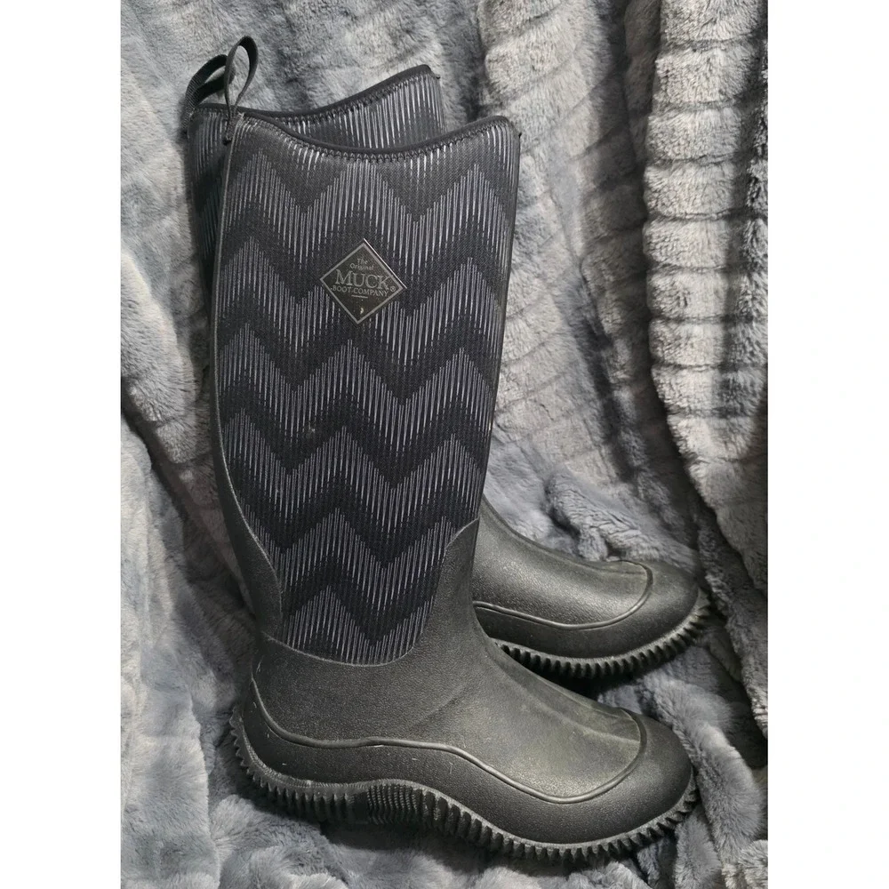 Muck Boot Company Hale Womens Size 7 Black Chevron Waterproof Rain Boots Tall